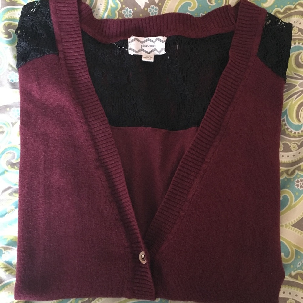 Magenta and black lace cardigan